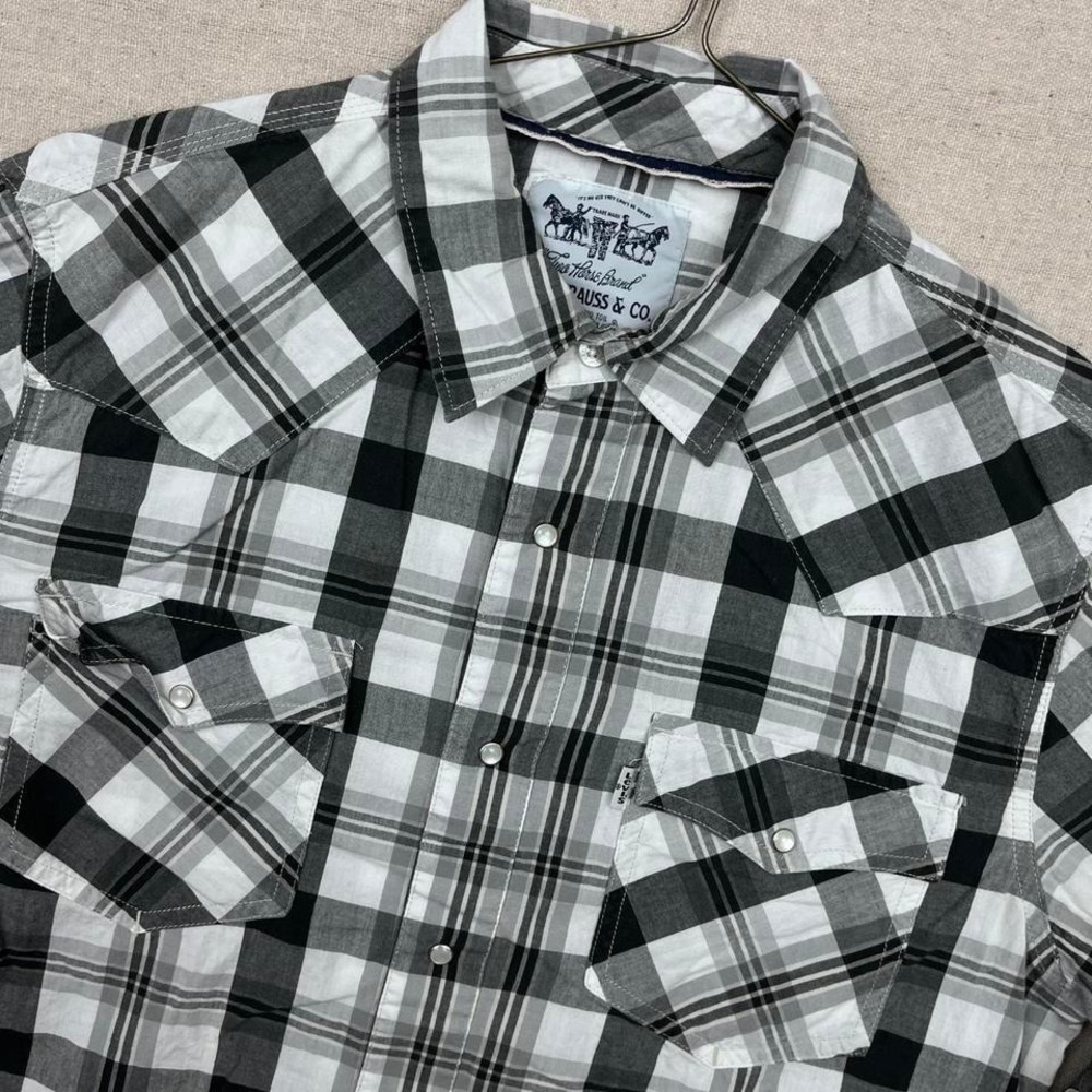 Levis Plaid Pearl Snap White Tab Button Down Shirt‎ Black and White
